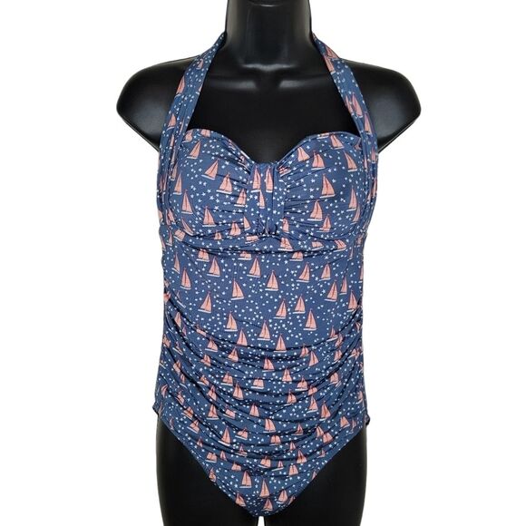 Garnet Hill Sail Boats Halter One Piece Swimsuit Size 10 - Picture 1 of 10
